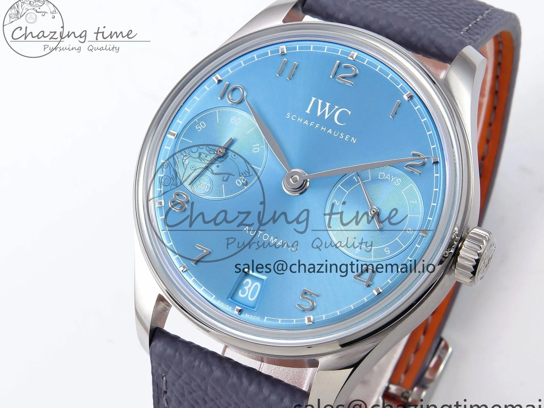 MIROTIME 0601 Lightweight Portugieser Automatic SS IW501708 APSF 1:1 Best Edition Light Blue Dial on Gray Leather Strap A 7012
